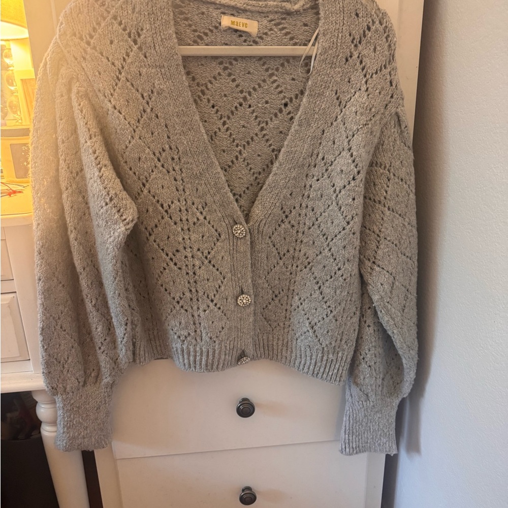 Maeve Gray Chunky Knit Cardigan Sweater